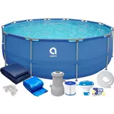 Круглий каркасний басейн Avenli (366 x 76 см) для дорослих і дітей, комплектація 19в1, Синій