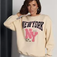 Утепленный женский свитшот с принтом New York - бежевый цвет, M (есть размеры)