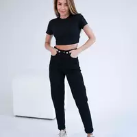 Женские полуприлегающие брюки Teamv MOM COTON TWILL Черные