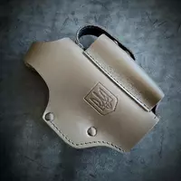 Шкіряна кобура поясна під Glock 19 | колір олива з гербом України