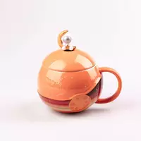 Чашка керамічна 400 мл Космонавт із кришкою та ложкою, помаранчевий